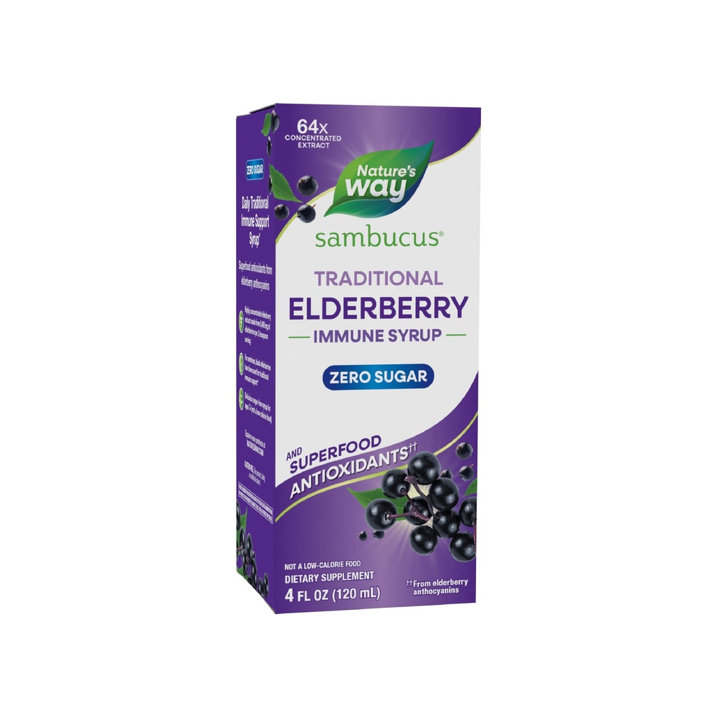 Via della natura Sambucus Zero Sugar Sirup Immune Tradizionale, Estratto di Mirtilli Neri Altamente Concentrato, Supporto Immune Tradizionale*, con Antiossidanti Superfood(1), 4 Fl Oz (Packaging May Vary)