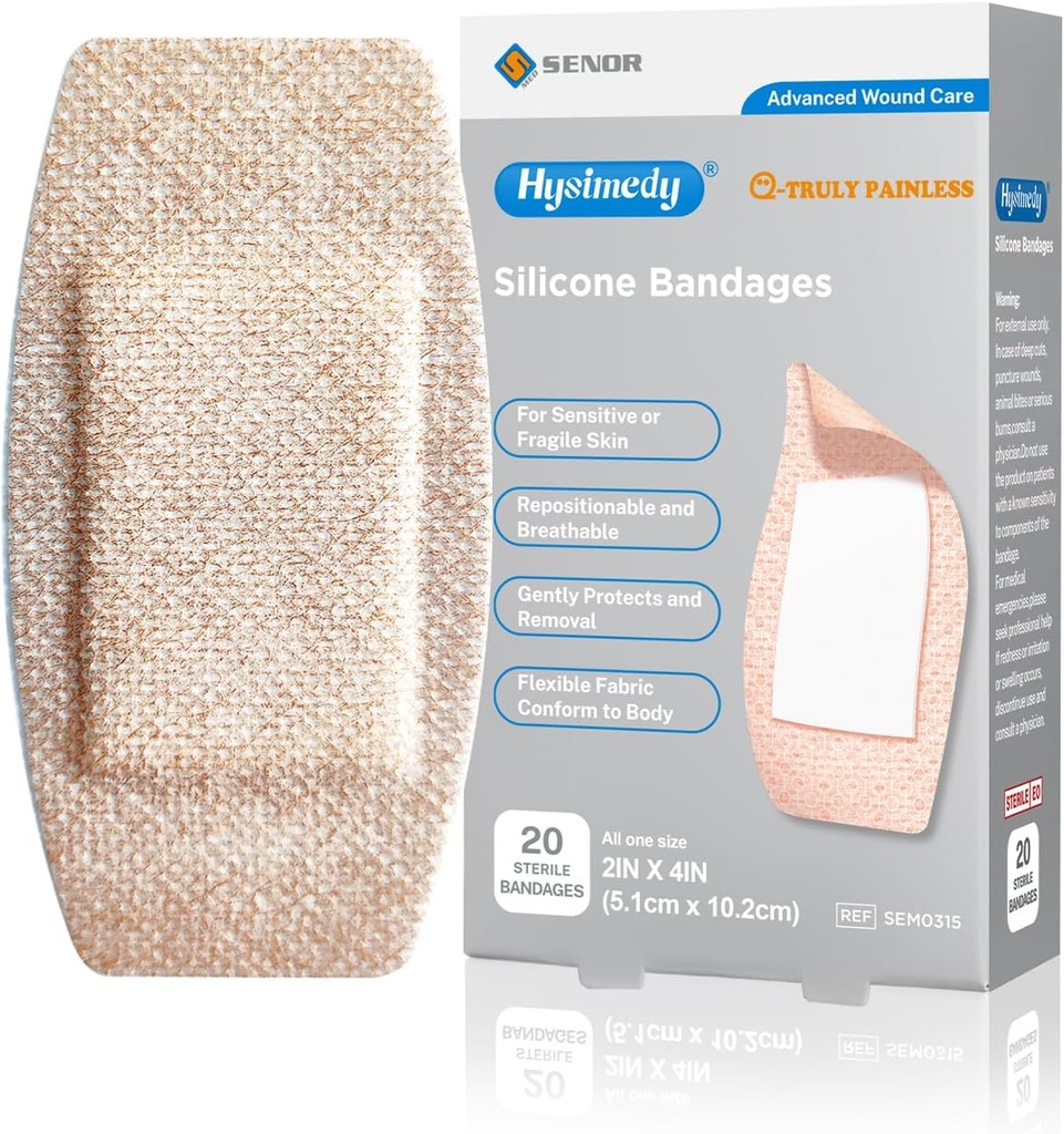 Bandaggi adesivi in silicone Grandi dimensioni per Sensitive Fragile Skin 2"x4" 20 Contenitori Lattice Tessuto Flessibile Ipoallergenico Traspirabile XL Bandages per Allergia Adesive Guarnizioni