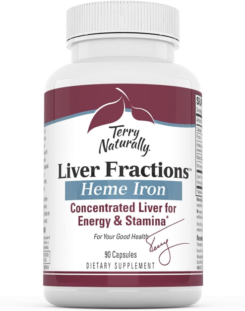 Frazioni di Terry Naturally Liver - Endurance & Energy Support with Gentle Iron - Integratore alimentare Supporta la formazione sana delle cellule di sangue rosso - Supplemento di ferro per la salute del fegato - 90 capsule