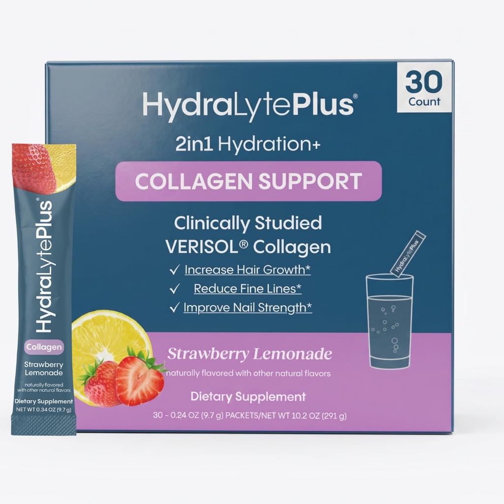 Idralita Verisol Collagen Packets con elettroliti, Imballaggi di idratazione con collagene per le donne e gli uomini, Polvere di elettroliti con collagene per il viaggio e l'idratazione quotidiana con vitamina C (30 Conte)