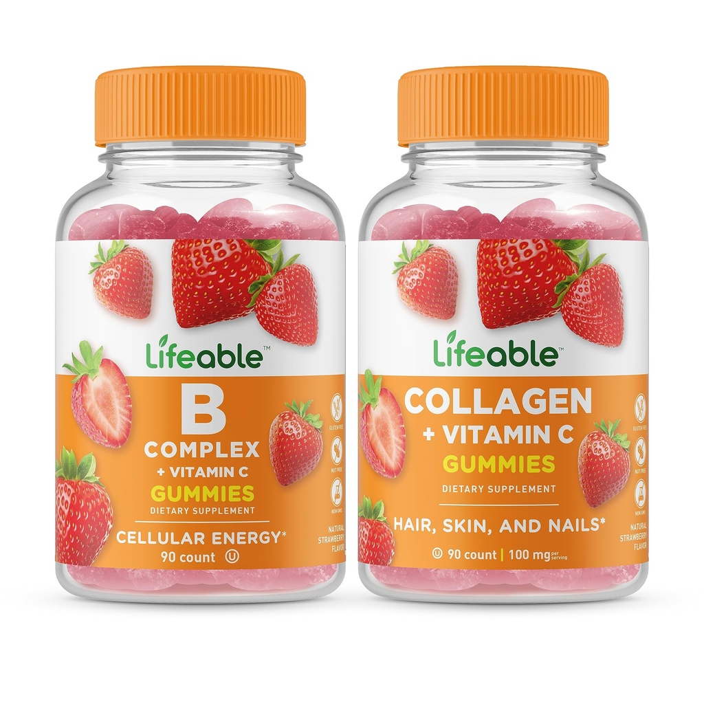 Complesso B Lifeable + Collagen & Vitamina C, Gummies Bundle - Grande Degustazione, Integratore di vitamina, Senza glutine, OGM Free, Gomma masticabile