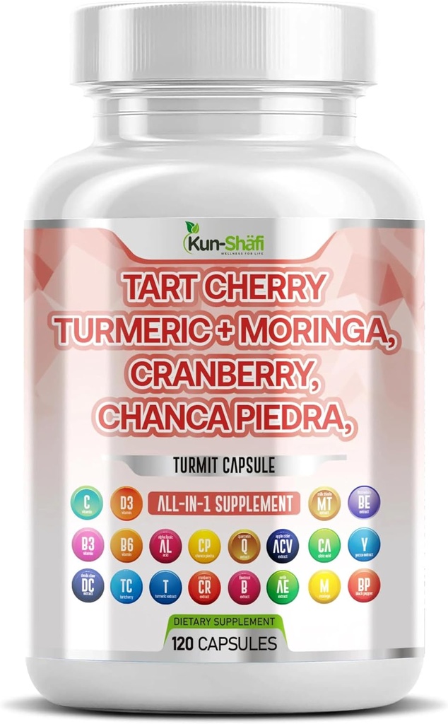 Estratto di ciliegia di Tart 20,000mg con Turmeric 8000mg Moringa 4000mg Cranberry 2000mg Chanca Piedra Celery Quercetin ACV Melograno L Selenometionina - Livelli Urici - 120 Ct