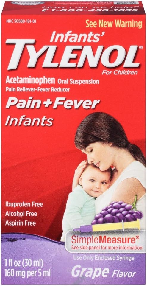 Tylenol Infants' Pain + Fever Oral Suspension Grape Flavor - 1 oz, Confezione da 3
