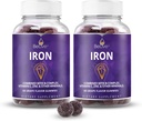 BeLive Iron Gummies - Supplemento di ferro multivitaminico con vitamina C, A, B & Zinc, Supporta l'ossigeno sanguigno, integratori vegani per le donne, uomini e bambini per la crescita e lo sviluppo - Uva Flavor | 2-Pack