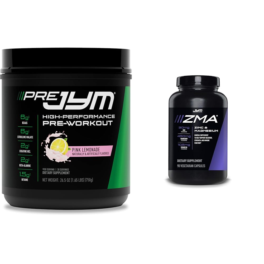 PRE JYM 30 Serve Limonata Rosa & JYM ZMA Zinco/Magnesio Capsule Supplemento 90 Capsule Vegetariani