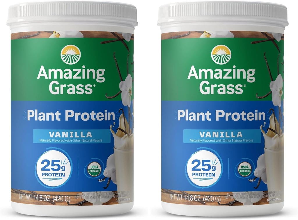 Stupefacente erba Vegan Protein Powder, miscela organica basata sulle piante con 25g di proteine, latticini, Gluten & Soy Free - Vaniglia cremosa (10 Serve) (Pack of 2)