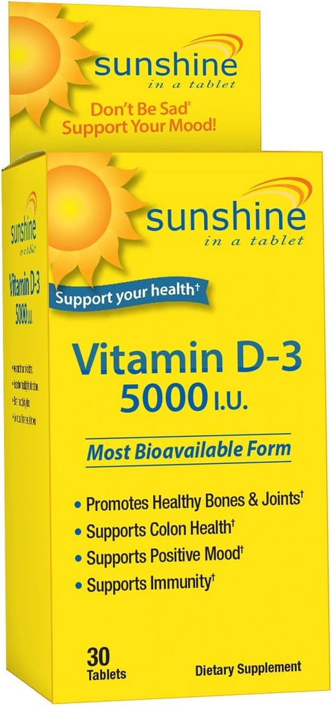Sunshine Vitamina D-3 5000 UI, Bones sano e forte, 30 porzioni