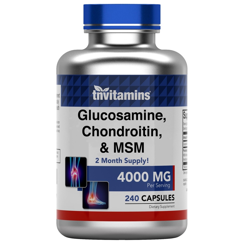 tnvitamins Glucosamine, Chondroitin, & MSM (4000 MG - 240 capsule) per Men & Women | Joint Support Supplement Complex* | Più che Triple Strength! | Non-GMO | Prodotto negli Stati Uniti