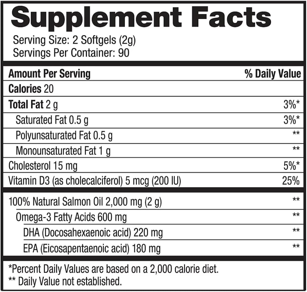 generico puro Alaska Omega-3 Wild Alaskan Salmon olio 1000mg Softgels 180-Count