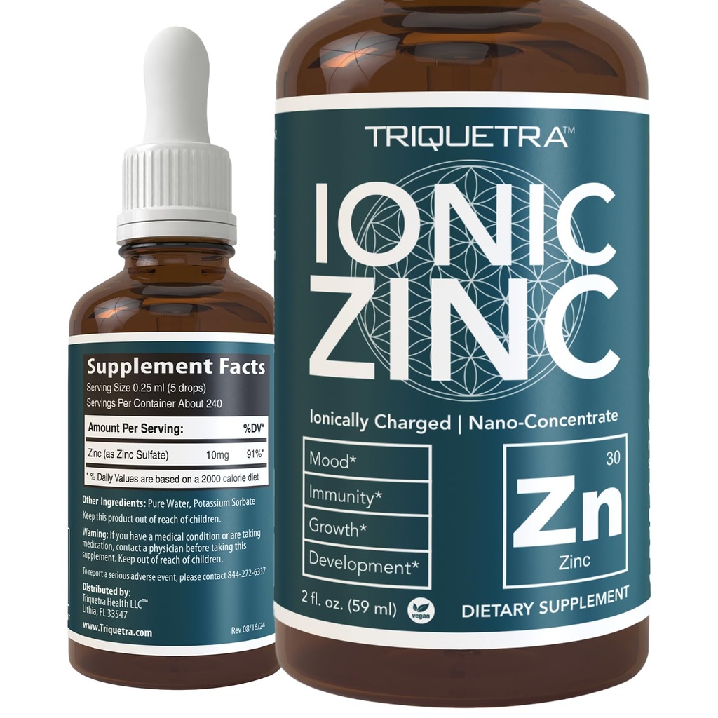 Zinco Liquido Ionica – Alimentazione 8 mesi, Dosaggio Regolabile per Adulti – Alta Assorbimento, Vegano, Bottiglia di vetro – Supporta Sistema immunitario, Salute Cervello e tiroide – Integratore minerale essenziale (2 oz)