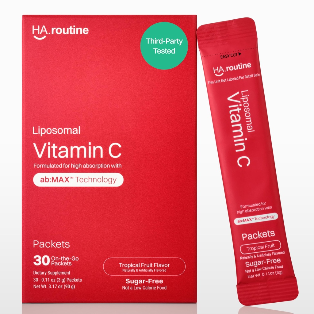Polvere di vitamina C liposomiale, Confezioni aromatizzate senza zucchero per adulti, 500mg On-The-go Supplemento di supporto immunitario, Antiossidante potente, Booster- 30x di energia, Frutta tropicale
