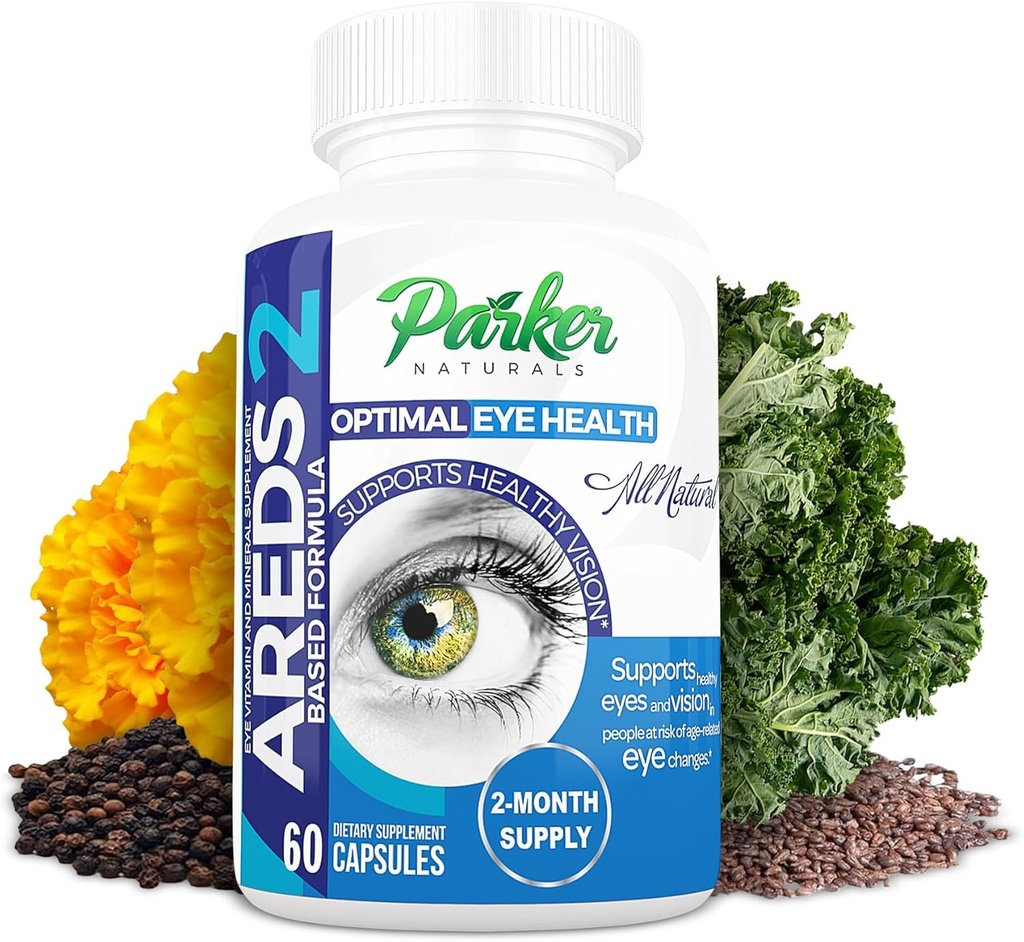 Integratore ottimale della vitamina e del minerale dell'occhio di Parker Naturals, Integratori e vitamine per la visione con vitamina C & E, Lutein & Zeaxanthin, 60 caps