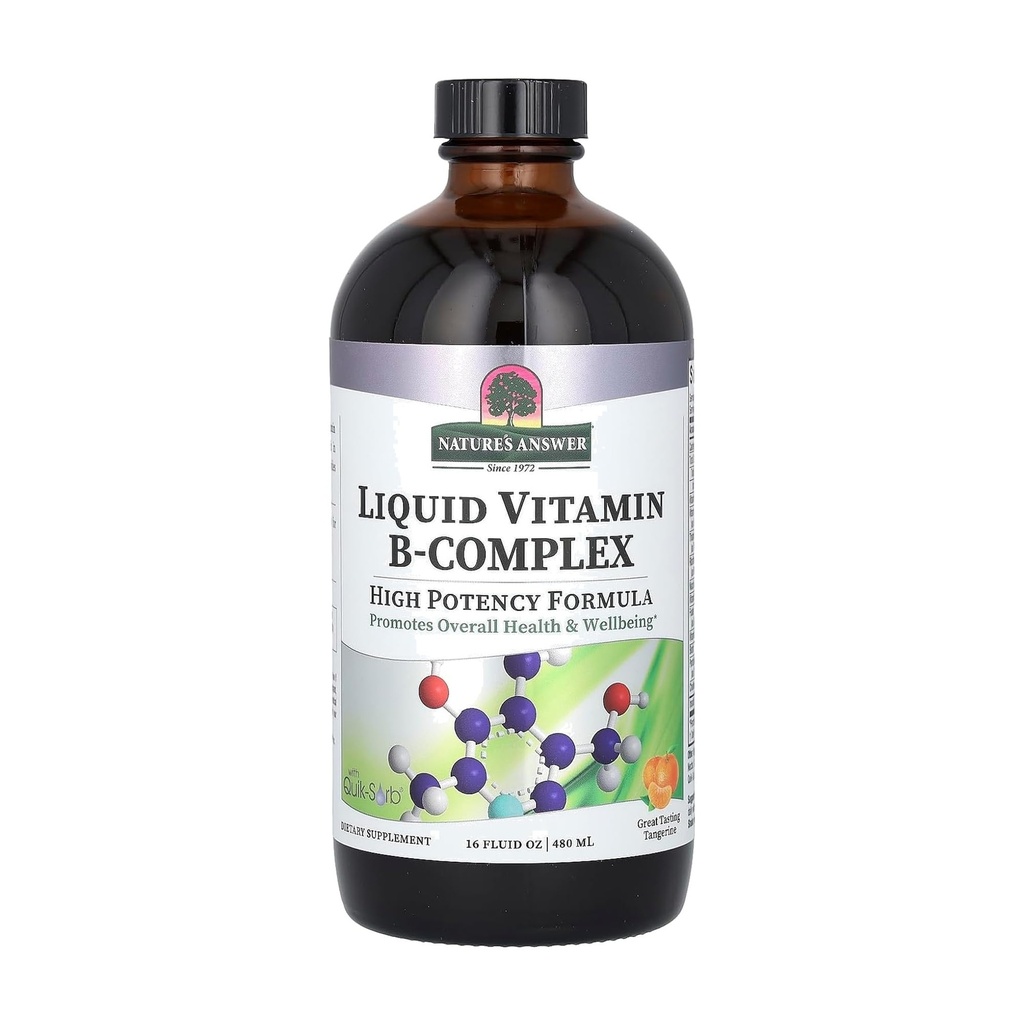 La risposta della natura Liquid Vitamina B-Complex supporta i livelli di energia sana | promuove la funzione sana di nerve | All-Natural Tangerine Flavor | Gluten-Free & Benzoate-Free 16oz