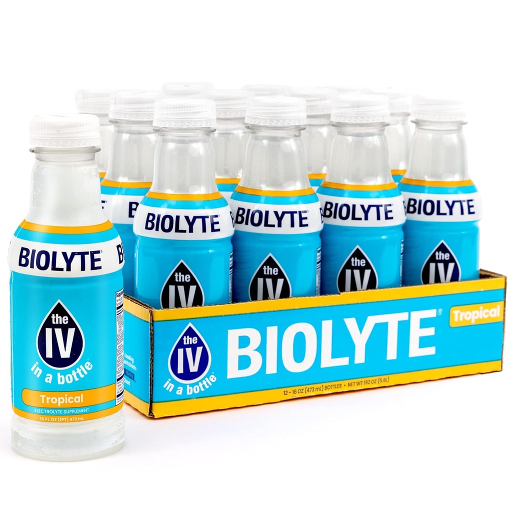 BIOLYTE Electrolyte Drink - IV in una bottiglia Electrolyte Drink per rapida idratazione - Tropicale, 12-Pack