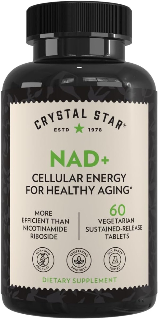 Crystal Star NAD+ (60 compresse) - NAD brevettato per l'energia cellulare e l'invecchiamento sano - clinicamente-proven Più efficiente di Nicotinamide Riboside - 30 giorni di alimentazione - Non-OGM