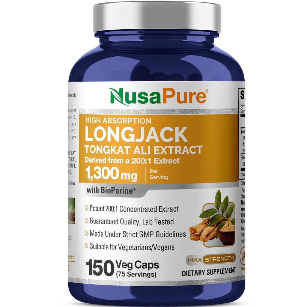 NusaPure Longjack Tongkat Ali 260.000mg 150 Caps Veggie (Non OGM, Gluten Free) Bioperine
