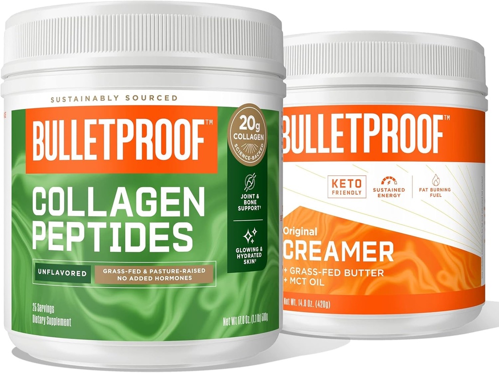 Polvere di peptidi di collagene non aromatizzata a prova di proiettile, proteina 18g, crematore non aromatizzato 17.6 OzOevenriginale, 2g carboidrati netti, 10g grassi sani da MCT in polvere Olio
