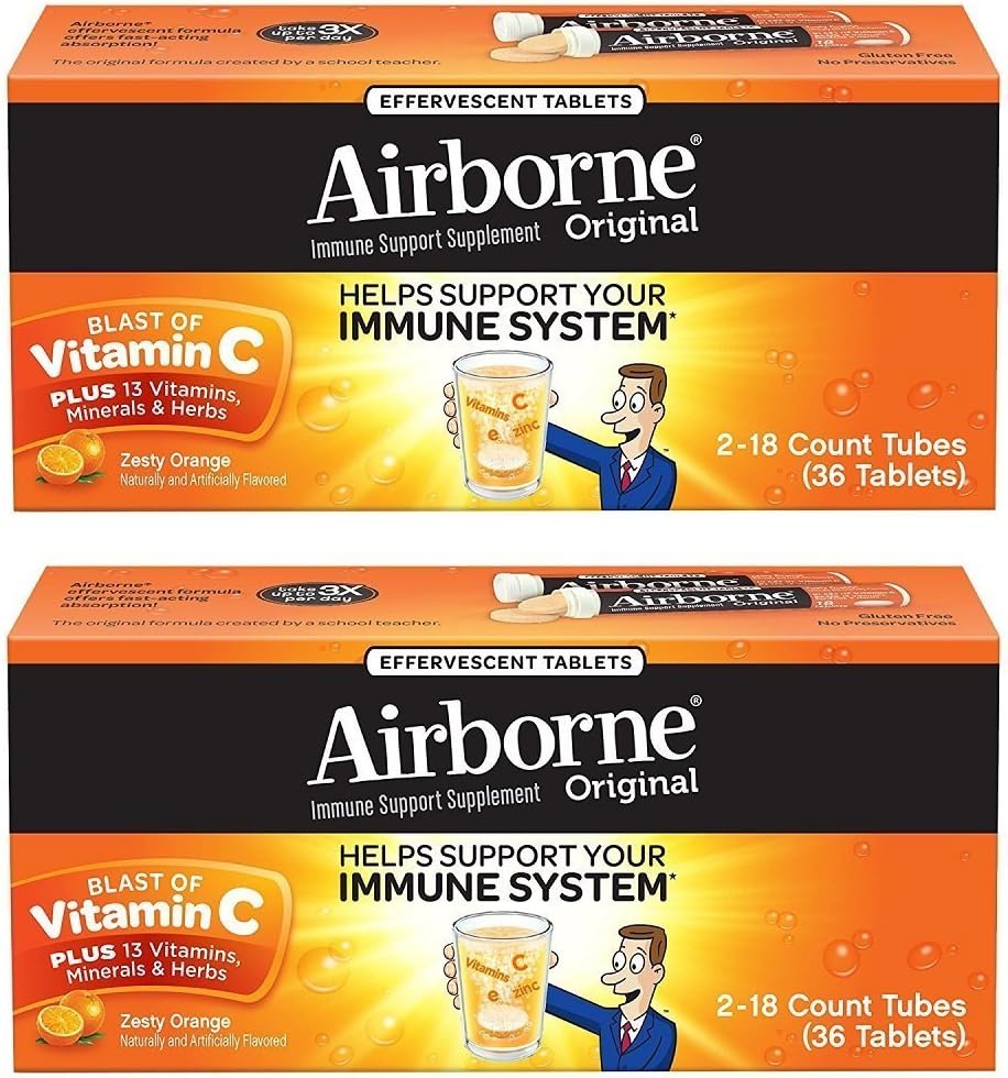 Compresse effervescenti arancio Zesty Airborne Vitamina C 1000mg x 36 Conti (2 Confezione)