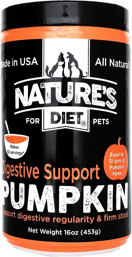 La dieta della natura Pet ha asciugato la polvere della zucca Supporto digestivo Fibra naturale per lo sgabello di studio, Regolarità (16 oz = 53 Serve)
