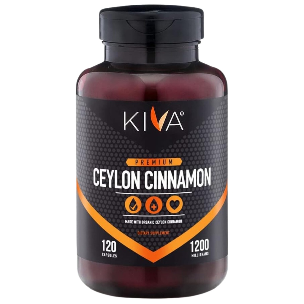 Kiva Premium Ceylon Cinnamon Capsule (120 capsule vegetali), Cannella di Ceylon puro da Sri Lanka, Vegan, Non OGM, Senza Glutine