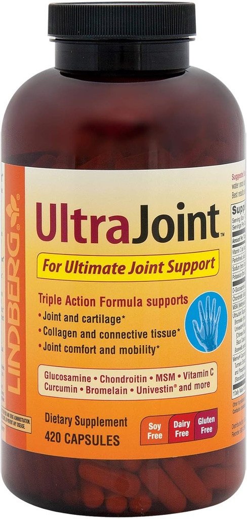 Ultra Joint Supplement | 420 Capsule | Triple Action Formula | Non OGM, Gluten Free | By Lindberg