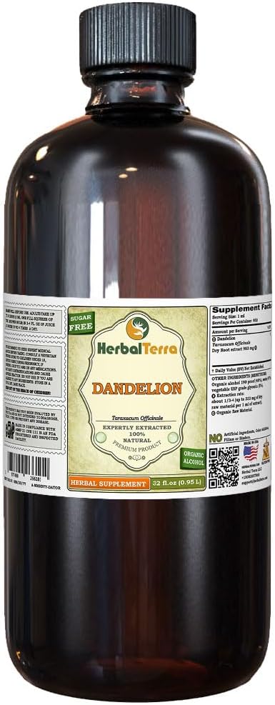 Dandelion (Taraxacum Officinale) Tintura, Estratto liquido di radice secca organica (Nome: HerbalTerra, Proudly Made in USA) 32 fl.oz (0.95 l)