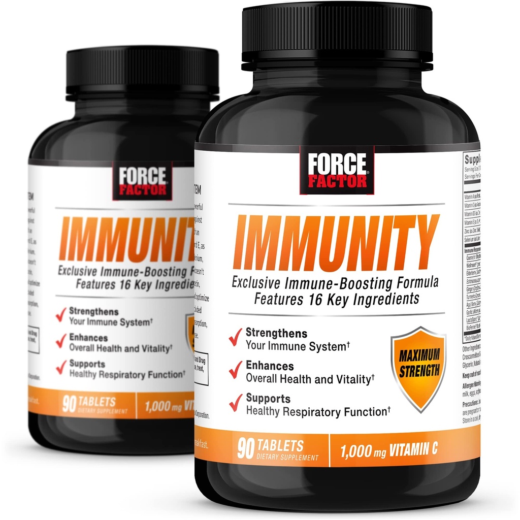 FORCE FACTOR Immunity, Supporto Immune Booster con Elderberry e 1000mg di vitamina C, Plus Vitamina D, Zinco, Probiotici, Antiossidanti e Echinacea per la difesa della salute immunitaria, 90 Conte (Pack of 2)