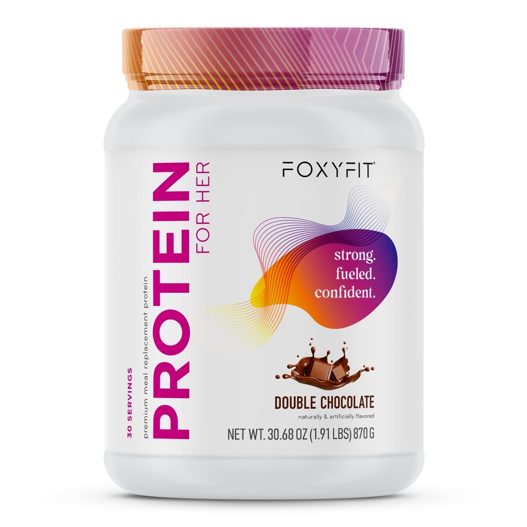 Proteine FoxyFit per Lei, Polvere di proteine del siero di cioccolato doppio con CLA e Biotina per un Glow sano (1.85 lbs)