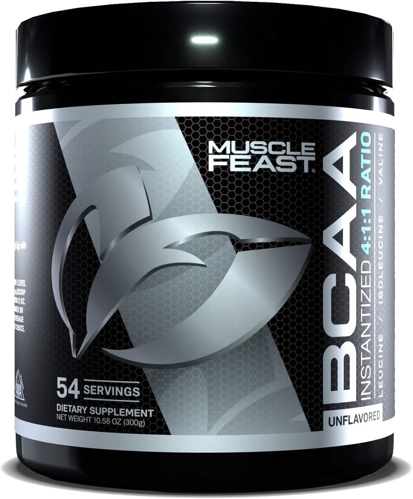 Festa del muscolo Vegan BCAA polvere 4:1:1 Rapporto Keto Friendly Sugar Free Post Workout Recupero, Non aromatizzato, 300g...