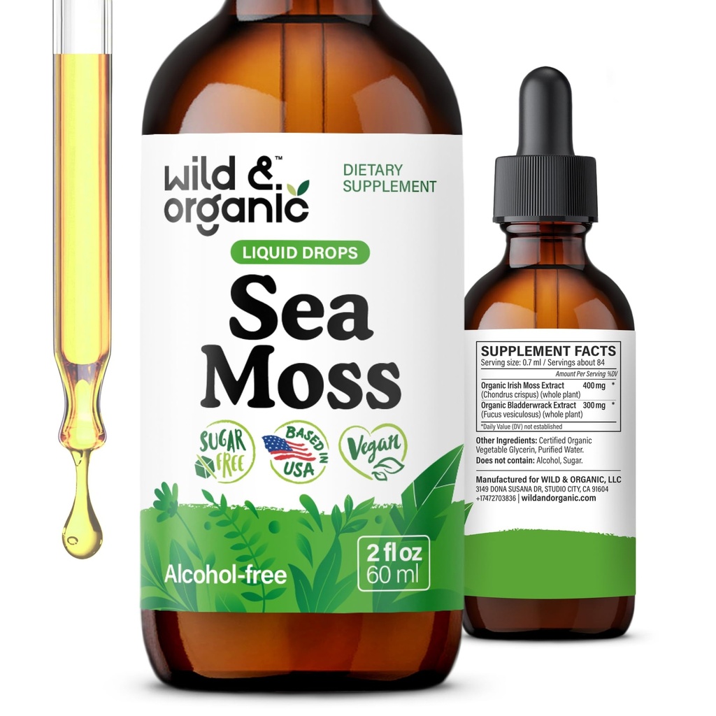 Gocce liquide di muschio e del mare organico - Supporto immunitario - Moss e tintura di viscere del mare irlandese - Supplemento di Crispus del condro multiminerale - Vegan, senza zucchero e alcol - 2 fl oz