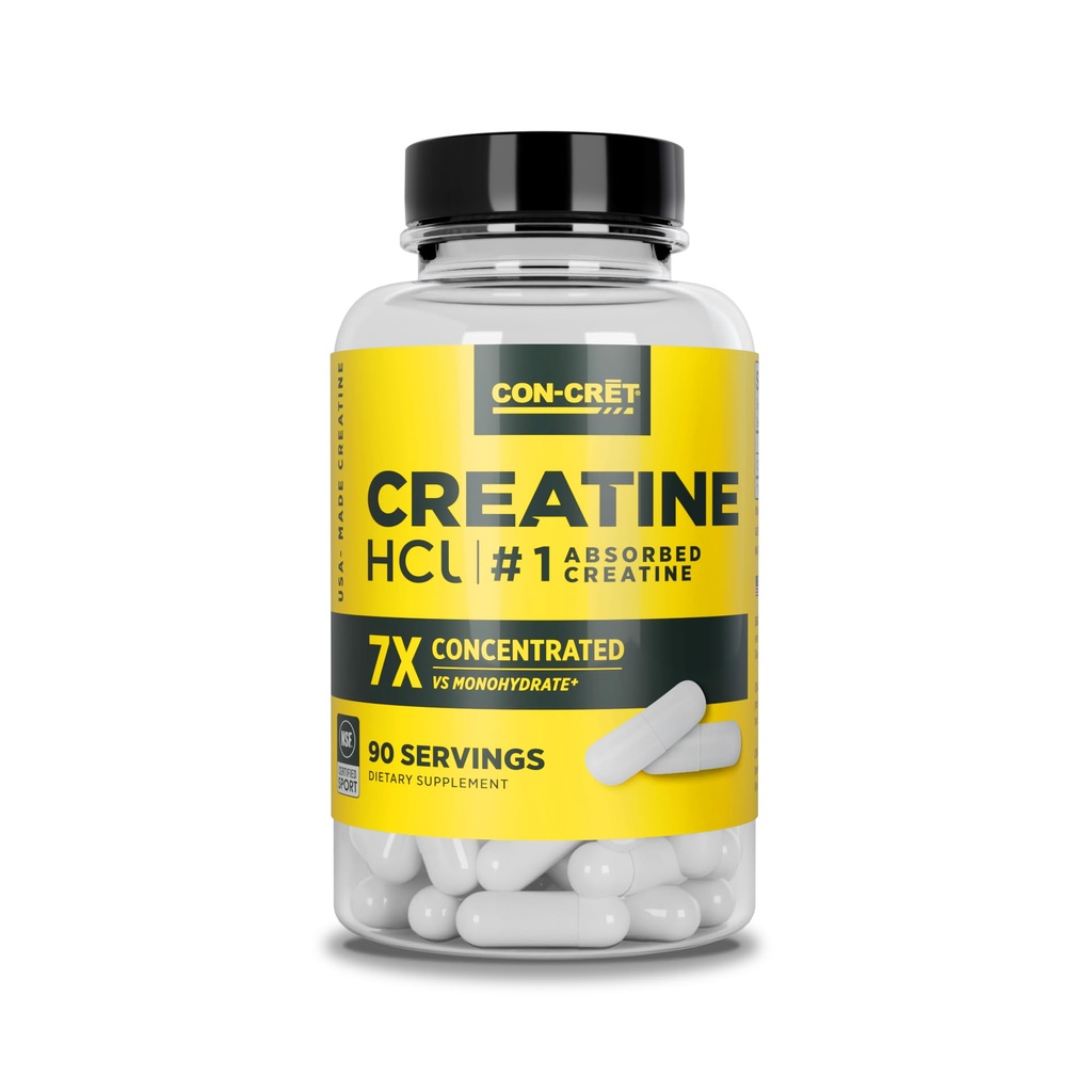 CON-CRET Creatine HCl Capsule | Muscle, Cognitive, Cellular Energy Support | No Bloating or Cramps | USA Made & NSF Certified | Pillole di Creatina (90 ct)