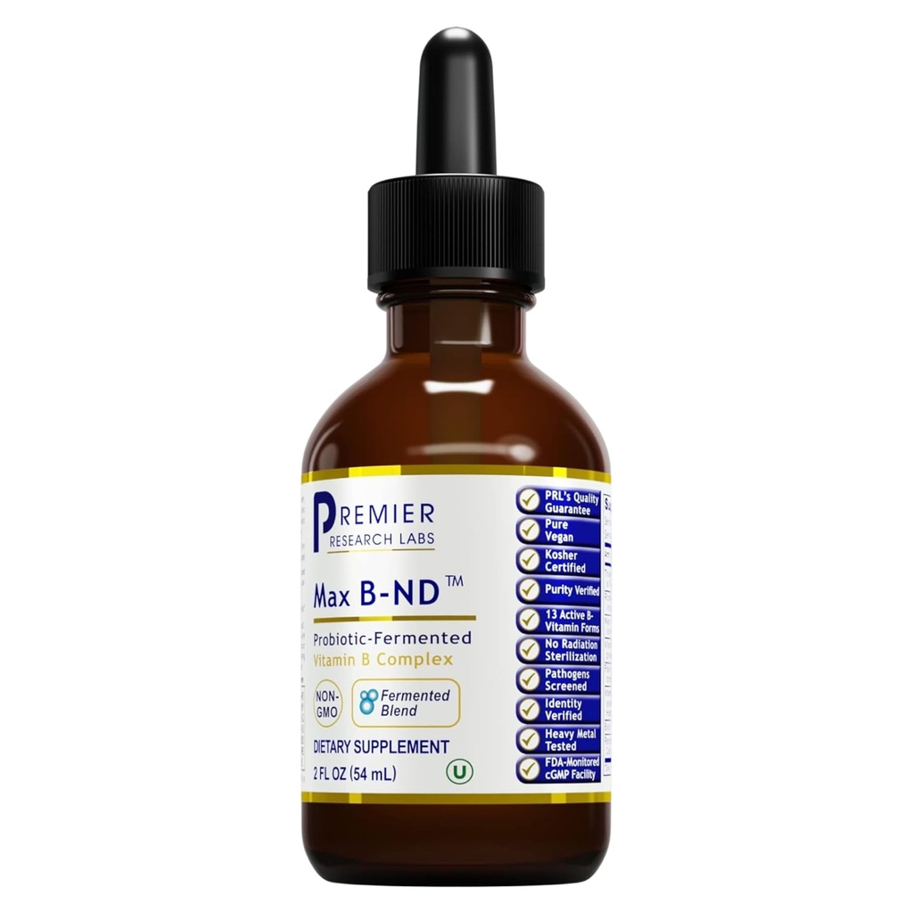 Prime Research Labs Max B-ND Liquid Vitamin - B-Complex per la salute del fegato e del cervello - gocce sublinguali per l'energia, il supporto immunitario e surrenale - 2 fl oz - Thiamin, B12, B6 & More - per gli uomini, le donne