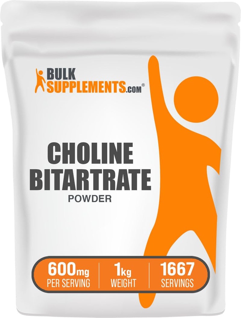 BulkSupplements.com Polvere di bitartrate di colina - Supplementi di colina - senza glutine e senza glutine, 600mg per porzione, 1kg (2.2 lbs) (pacchetto di 1)