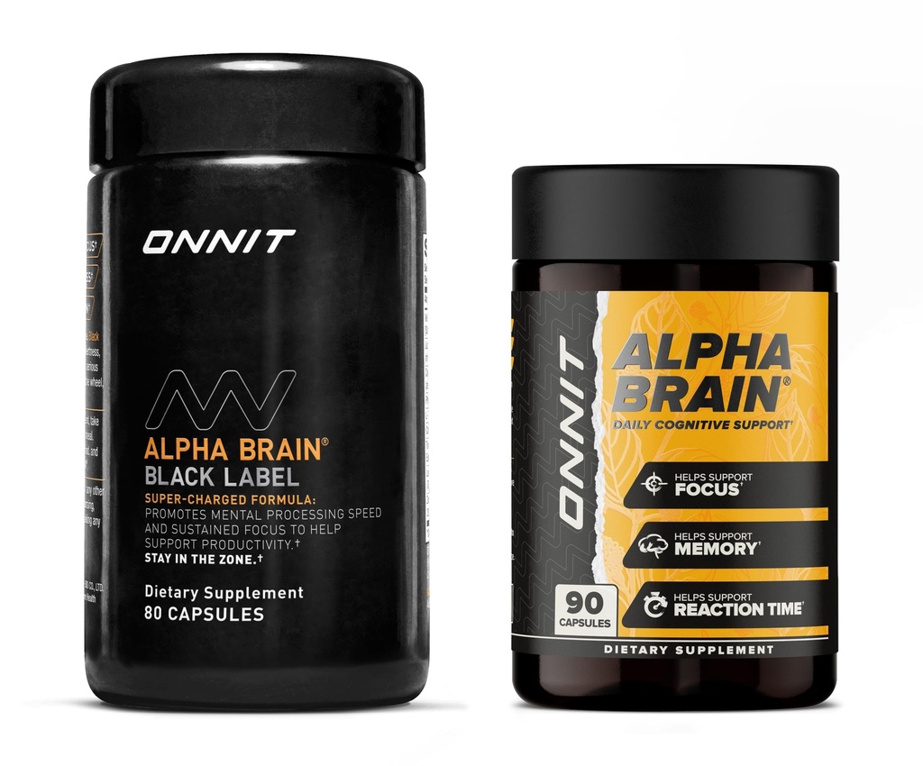 ONNIT Premium Alpha Brain Bundle - Nootropic Brain Supplement (90 Ct) + Black Label Citicoline Mental Speed, Attenzione & Cognitive Support Supplement (80 Ct)- Promuove Focus, Concentrazione & Memoria