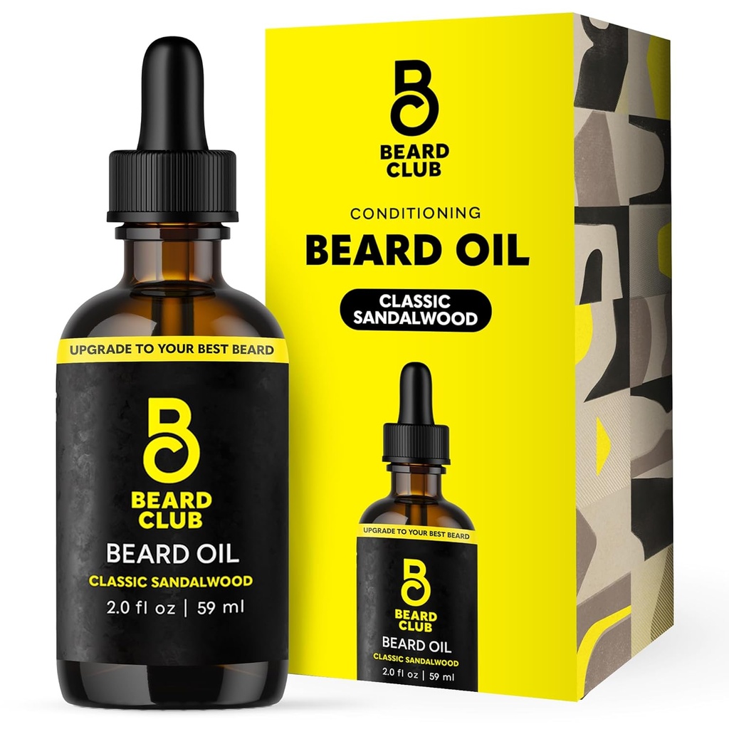 Il Beard Club Beard olio per gli uomini - 2oz Classic Sandalwood Natural Beard olio con Castor & Amber Oil - Beard & Mustache Condizionatore - Idrati, Softens & Soothes Dry Skin - rinforza le Follicles dei capelli