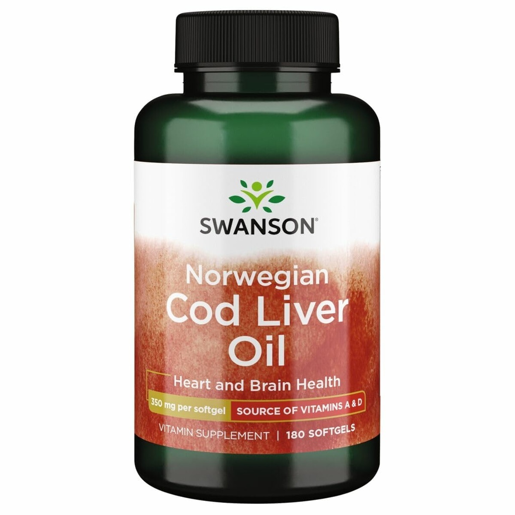 Swanson Cod Liver Oil - Integratore Benessere Promuovere Bone, Salute Della Pelle, Supporto di Visione & Immune Funzione di Sistema w/High Absorption Vitamina A - (180 Softgels, 350mg Ogni)