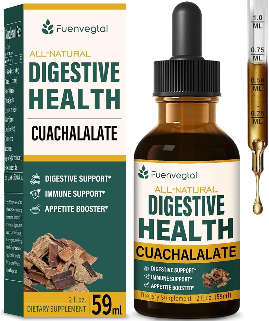 Cuachalalate gocce digestive: Integratore di erbe w/Liquirizia Root, Dandelion, Clove, Cancerina, & Kalawalla estratti per Upset Stomach Relief, Gastric Health, & Immune System Support. 2oz