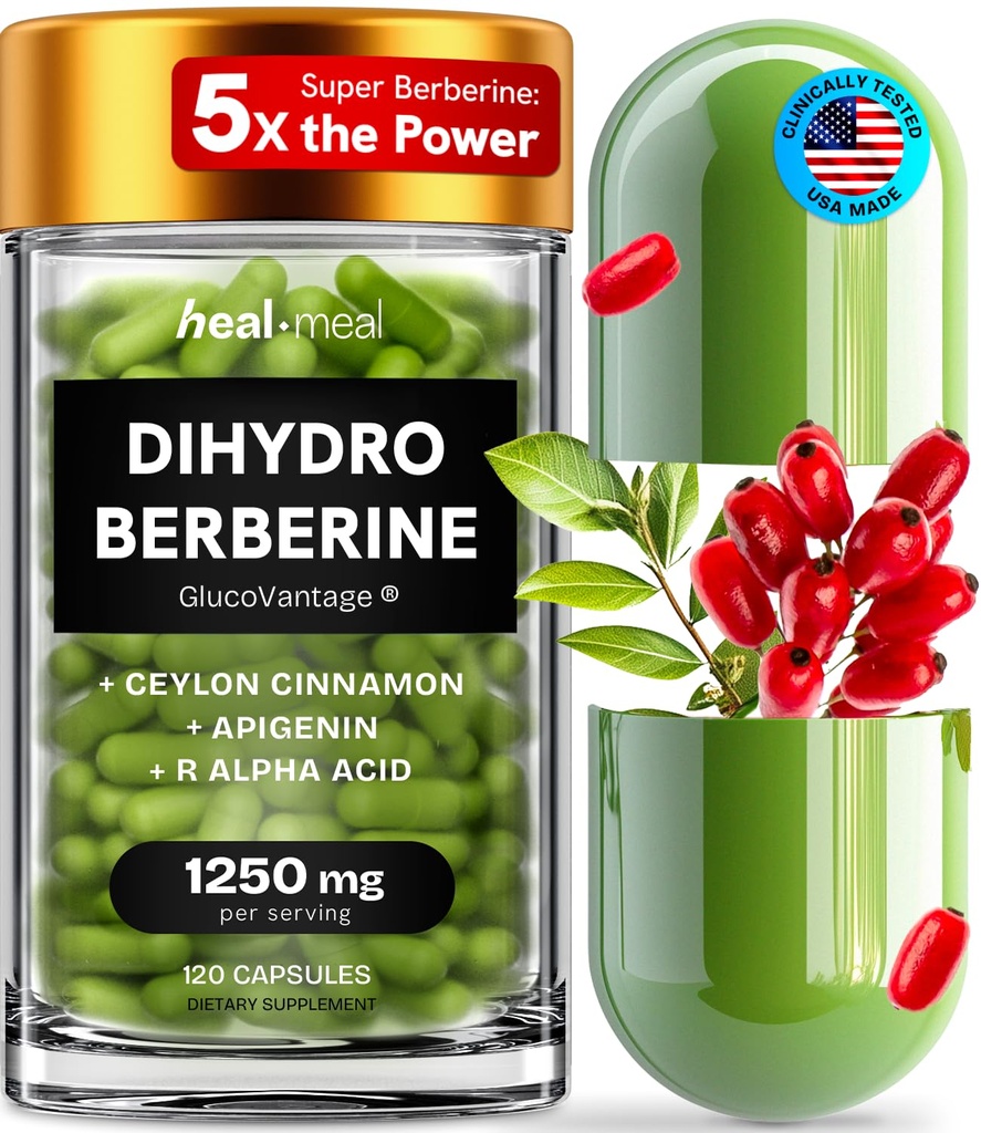 Diidroberberina Supplemento - Dehydro Berberine Organic - Super Berberine Supplemento con Ceylon Cinnamon & R Alpha Lipoic Acid & Apigenin - Hydroberberberine 120 caps (1 Confezione)