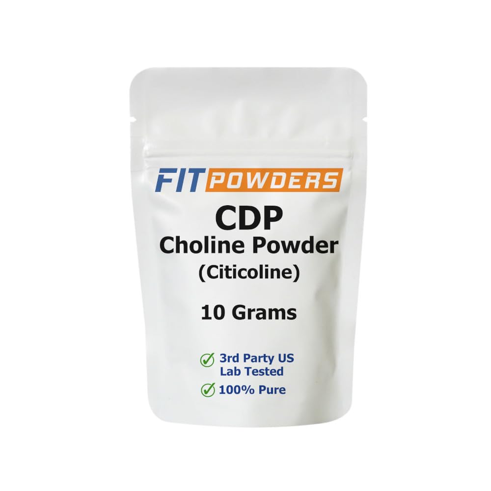 Polvere citicolina, CDP Choline Powder Pure con Scoop, Non OGM, Integratore cognitivo per memoria e apprendimento (10 Grammi)