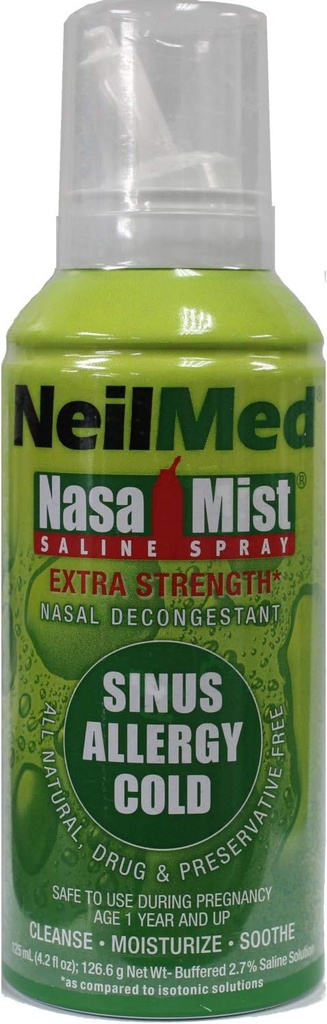 NeilMed Extra Strength NasaMist Saline Nasal Spray Droga Nasale Libero Decongestant 4.2 fl oz, (Pack of 2)