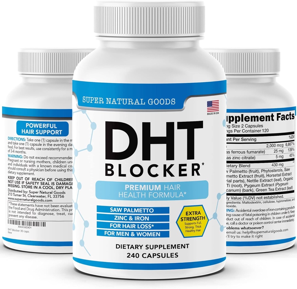 DHT Blocker - Supplemento per la crescita dei capelli per la tintura genetica per gli uomini e le donne - aiuta la perdita dei capelli & Stimolare la crescita di Follicle con Palmetto, Biotin & Iron - Follicle Growth Supplements Pills