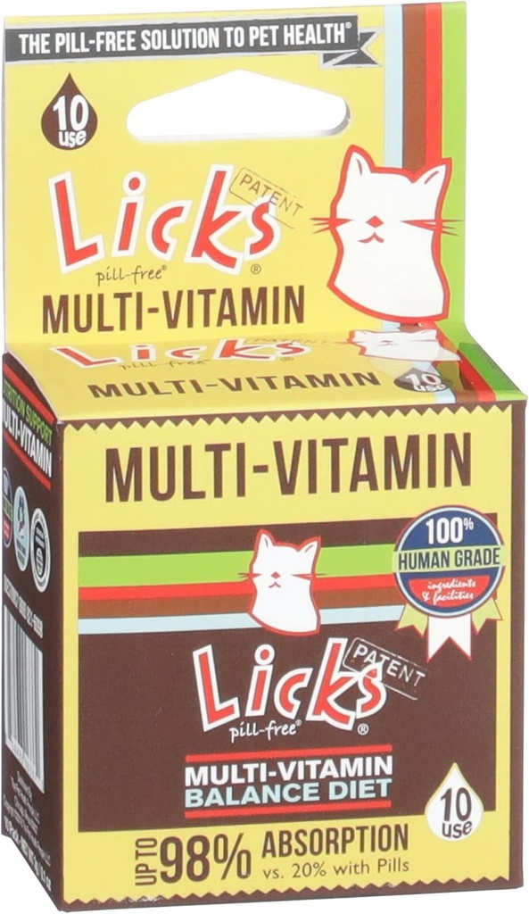 Licks Pill-Free Cat Multivitamin - Supplemento al Gatto con Vitamina C, D e Calcium - Forniture per animali multivitaminici - Gel Packets - 10 Usa