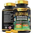 Goldenseal Root Supplement - 10in1 Formula - Combina con Echinacea, Berberina, Turmerica, Pepe di Cayenne, Ginger, Pectin di mele, Neem, & More - Supporto per la salute digestiva - 120 capsule