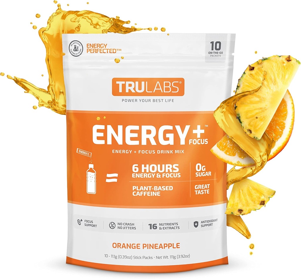 TRULABS Endurance, Energy + Focus, Miscela di bevanda in polvere, Ananas arancio (10ct)