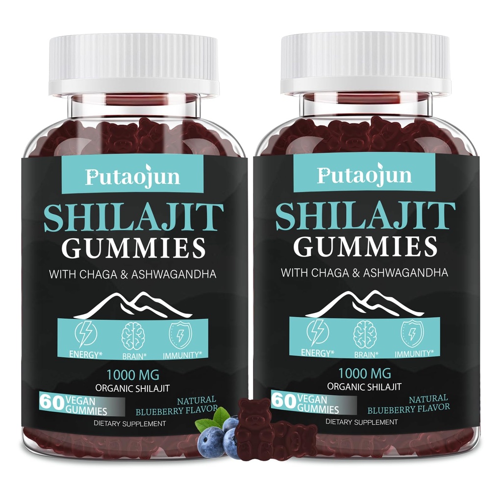 Shilajit Gummies per Uomo & Donna. Himalayan Gold Shilajit Gummies. 3 ° partito testato. 1000mg puro Shilajit, 200 mg Ashwagandha, 200 mg Chaga, 100 mg Ginseng, 100 mg Saw Palmatto, 60 mg olio di semi neri