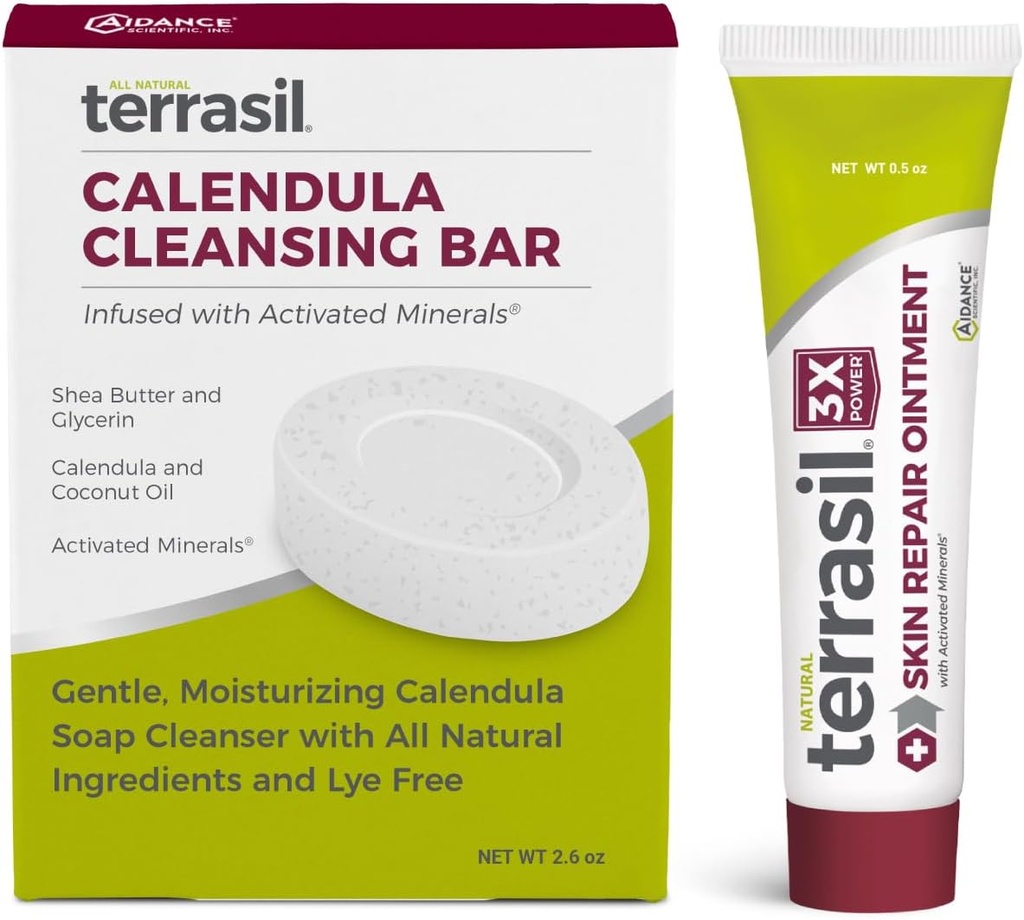 Terrasil Skin Repair & Calendula Soap per la Cheilite angolare, Folliculitis, Impetigo, Lichen Sclerosis, Boils, Keratolisis Pitted, Solief & Supports Healing (.5oz Tube & sapone bar)