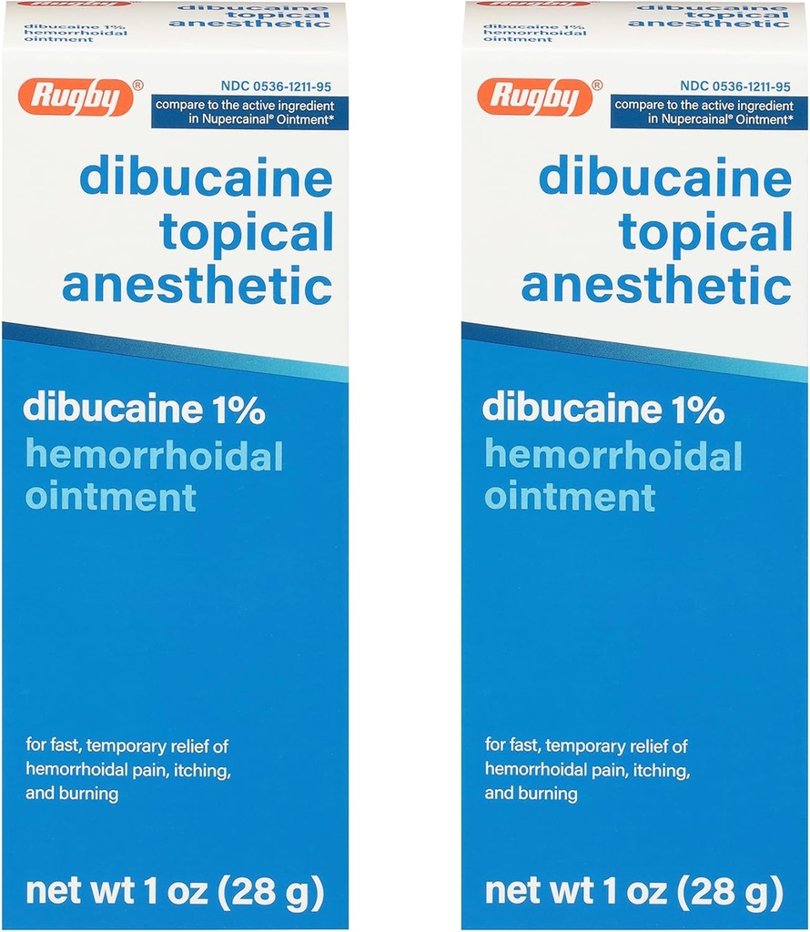 Rugby Dibucaine Topical Anestetico 1% Unguento emorroide - Crema di sollievo del dolore per il prurito e la combustione, Trattamento emorroidi, Anti Itch Cream 1 Oz (2 Confezione)