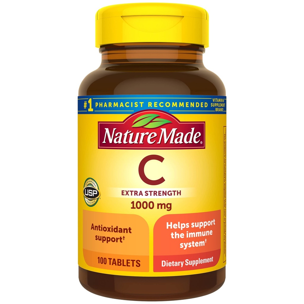 Vitamina C 1000 mg, Integratore alimentare per il supporto immunitario, 100 compresse, 100 giorni di alimentazione