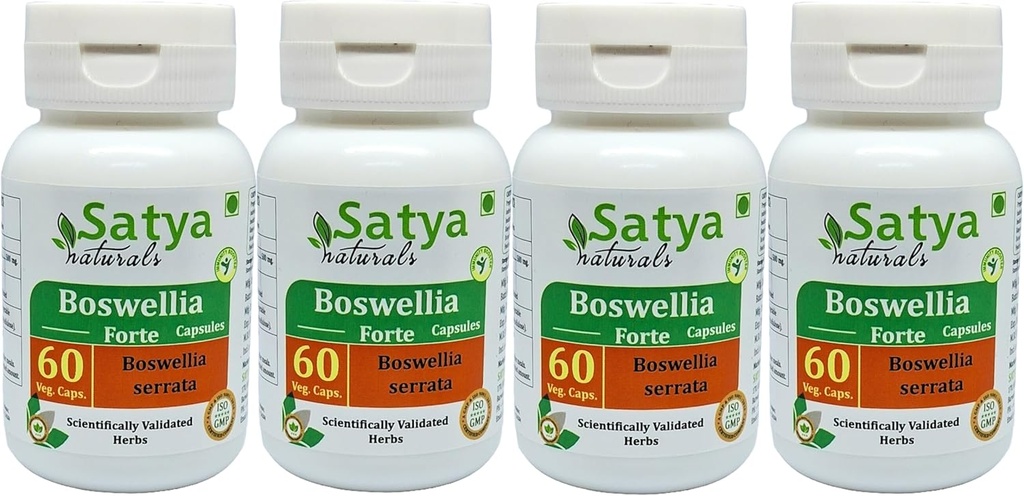 Boswellia Forte Capsule 500 mg. 60 Veg. Capsule | Boswellia (Boswellia Serrata) Estratto di capsule per uomini e donne | Ayurvedic Herbal Supplement/Rimedies | 10:1 Forte (4 Bottiglie di 60 capsule)