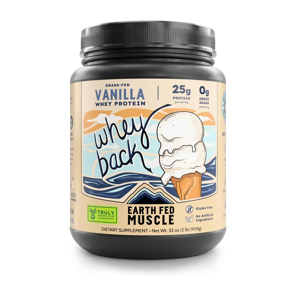 Earth Fed Muscle Whey Back Irish Grass Fed Whey Protein Isolate - NSF-Certified. Nessun Ingredienti Artificiali, Soy Free, Gluten Free, Non OGM e Ormone Gratis (2 Pound, 29 Serve, Vanilla)